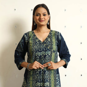 Limited Stock! Blue - Ajrakh Block Printed Cotton Straight Kurta