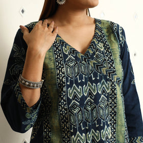 Limited Stock! Blue - Ajrakh Block Printed Cotton Straight Kurta