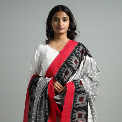 Grey - Pochampally Ikat Weave Cotton Handloom Dupatta 14