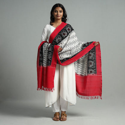 Grey - Pochampally Ikat Weave Cotton Handloom Dupatta 15