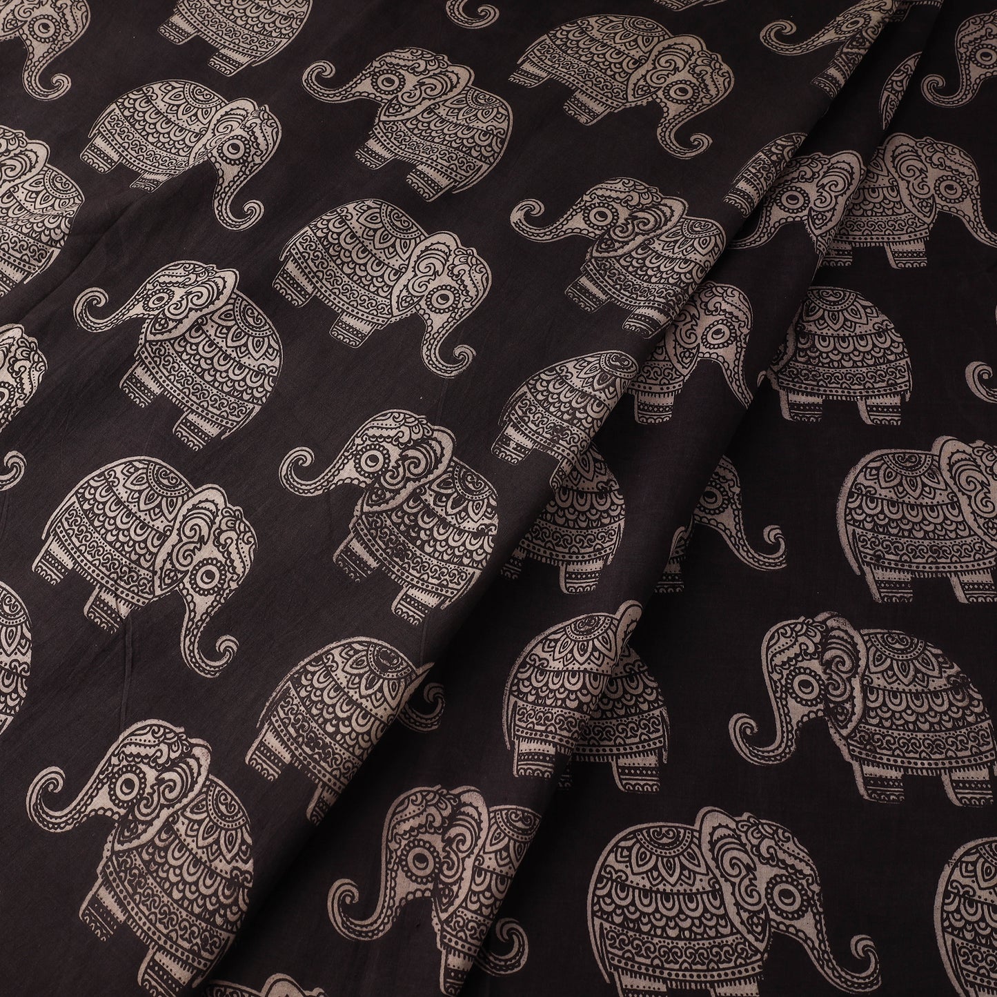 Black - Printed Cotton Kalamkari Fabric 30