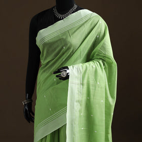 Green - Pure Handloom Cotton Thread Buti Chanderi Saree 14