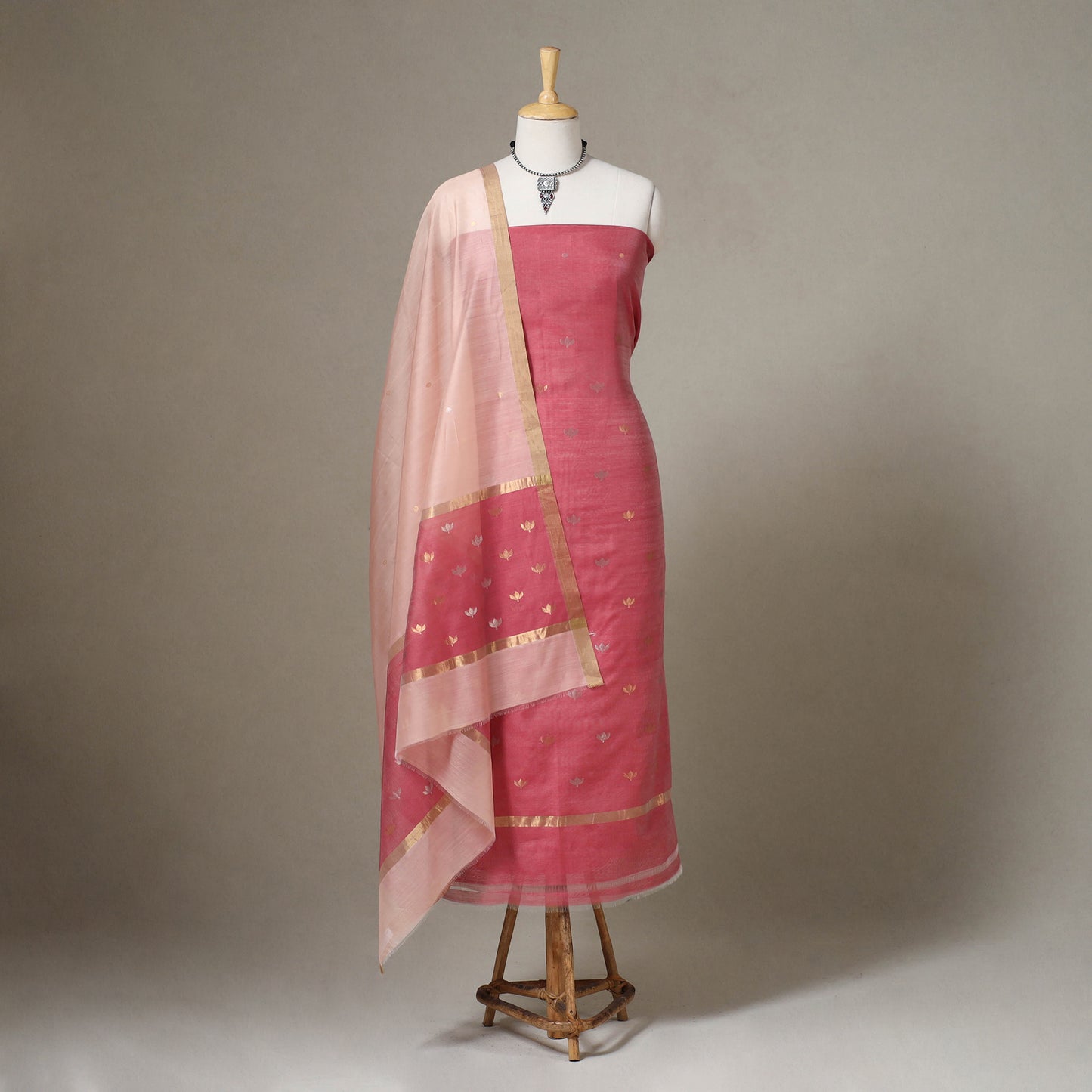 Red - 2pc handloom zari buta chanderi silk unstitched dress