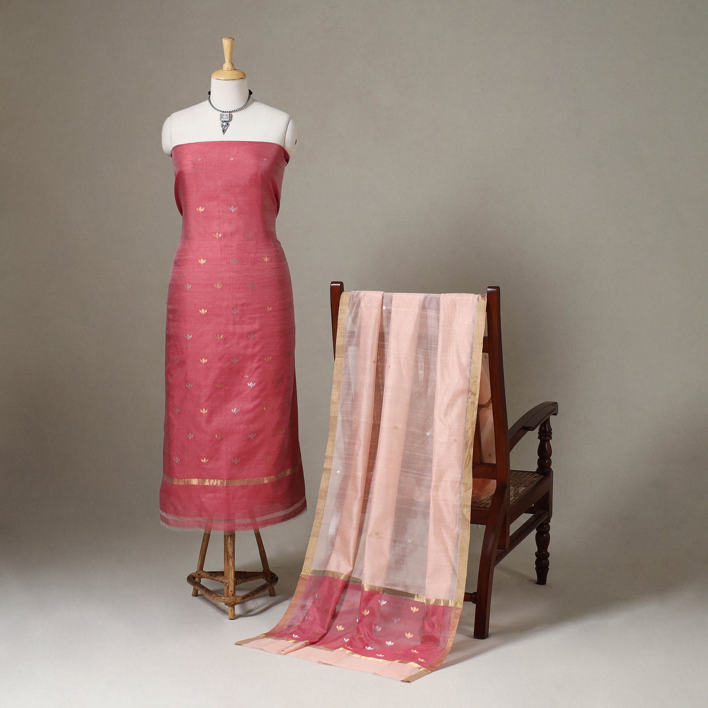 Red - 2pc handloom zari buta chanderi silk unstitched dress