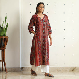 Buy Limited Stock! Ajrakh Block Printed Cotton Straight Kurta Online at iTokri.com