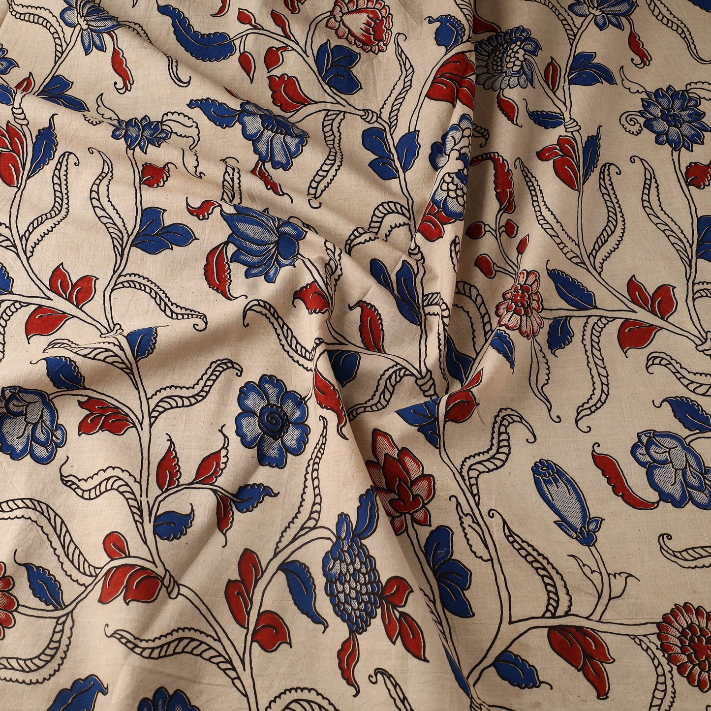 Beige Printed Cotton Kalamkari Fabric