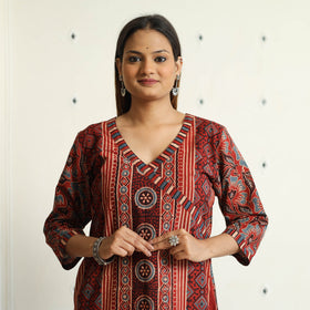 Buy Limited Stock! Ajrakh Block Printed Cotton Straight Kurta Online at iTokri.com