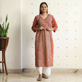 Orange Ajrakh Block Printed Cotton Straight Kurta 