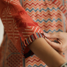 Orange Ajrakh Block Printed Cotton Straight Kurta 