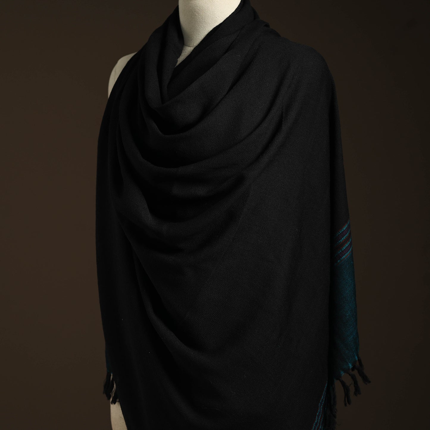 Black - kumaun handwoven merino wool shawl for women 35