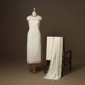 Beige - 3pc handloom cotton unstitched mangalagiri dress