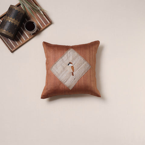 Bird hand embroidered handloom cushion cover (16 x 16 in)