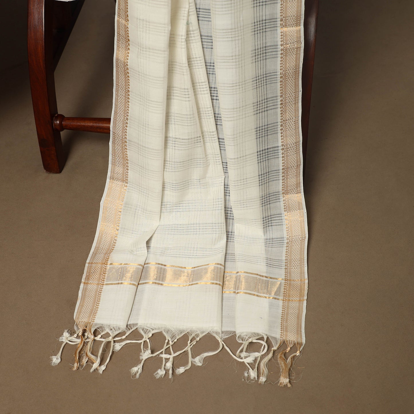 Beige - 3pc handloom cotton unstitched mangalagiri dress