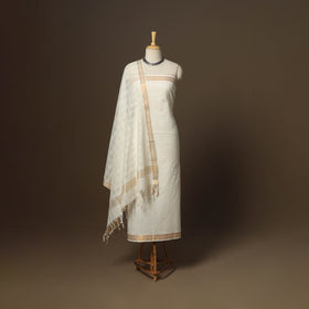 Beige - 3pc handloom cotton unstitched mangalagiri dress