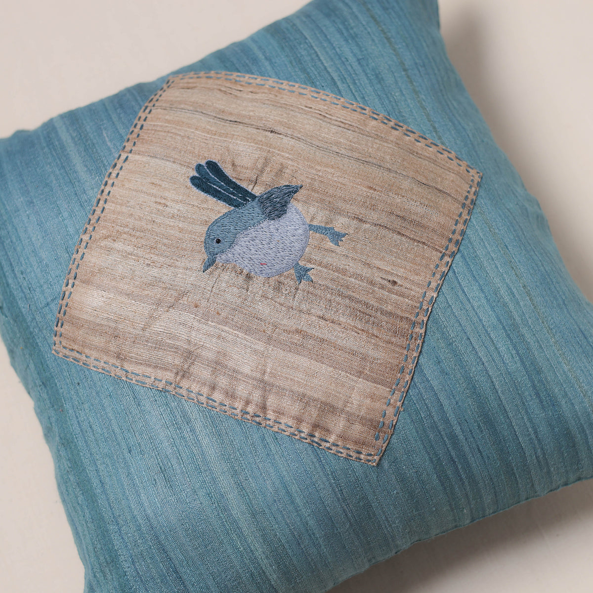 Bird Hand Embroidered Handloom Cushion Cover (16 x 16 in) 01