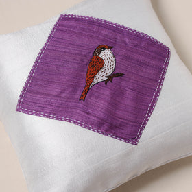 Bird Hand Embroidered Handloom Cushion Cover (16 x 16 in) 03