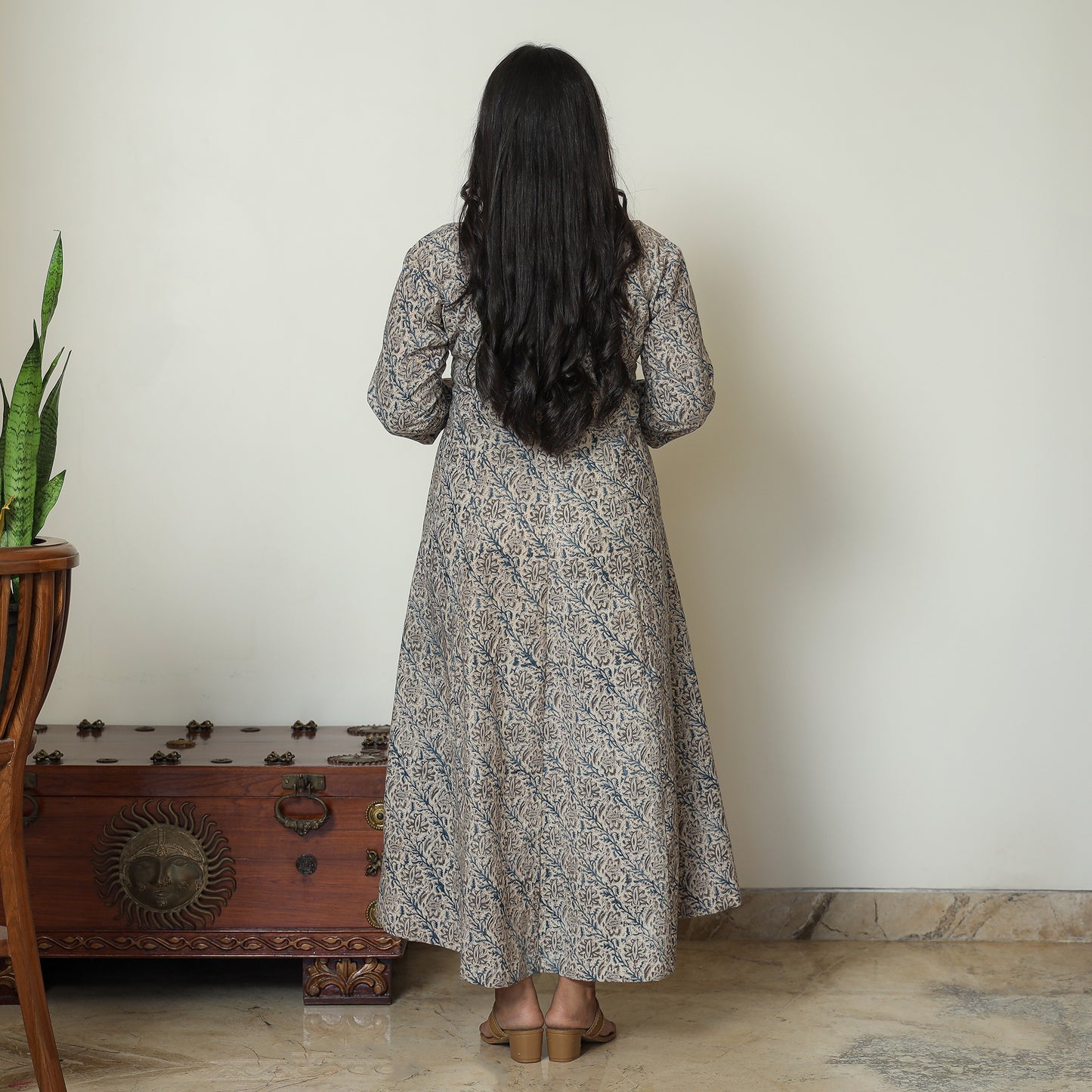 Grey - Pedana Kalamkari Block Printed Cotton Tiered Dress 03