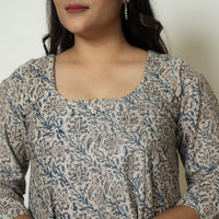 Grey - Pedana Kalamkari Block Printed Cotton Tiered Dress 03