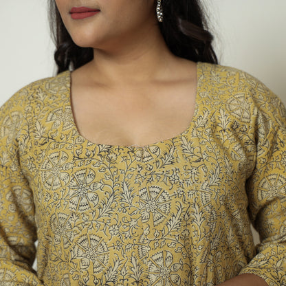 Yellow - Pedana Kalamkari Block Printed Cotton Tiered Dress 02