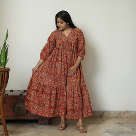 Buy Pedana Kalamkari Block Printed Cotton Flared Gher Dress 06 Online at iTokri.com