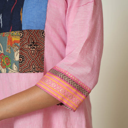 Pink - Dharwad Cotton A-Line Kurta with Patchwork 10