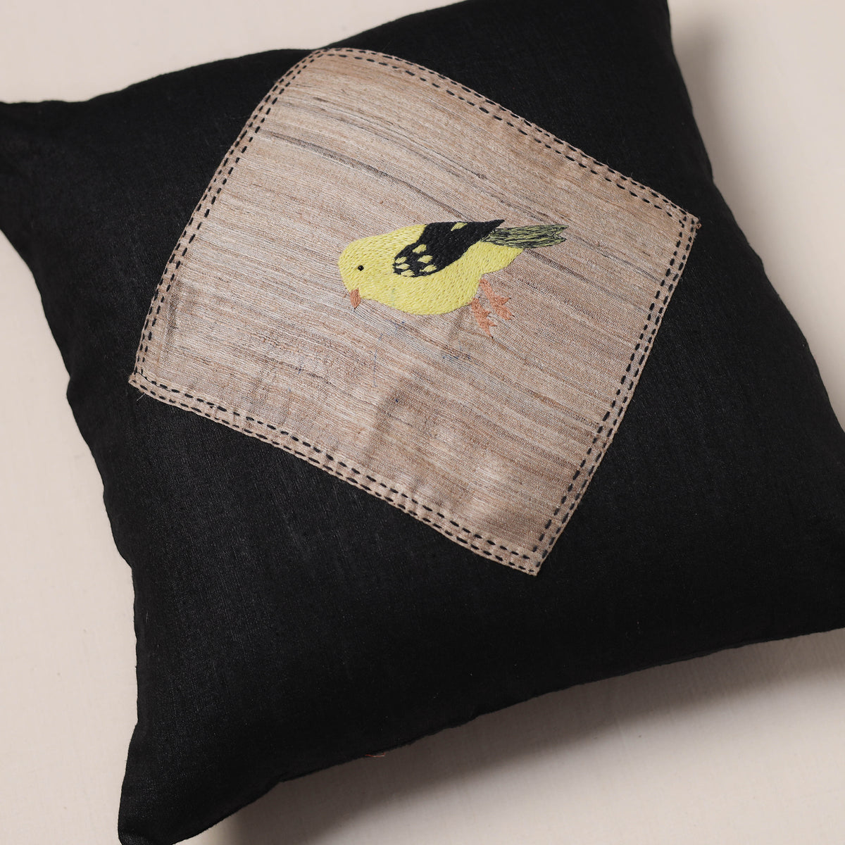 Bird Hand Embroidered Handloom Cushion Cover (16 x 16 in) 09
