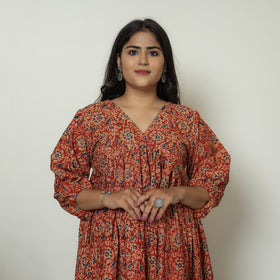 Buy Pedana Kalamkari Block Printed Cotton Flared Gher Dress 06 Online at iTokri.com