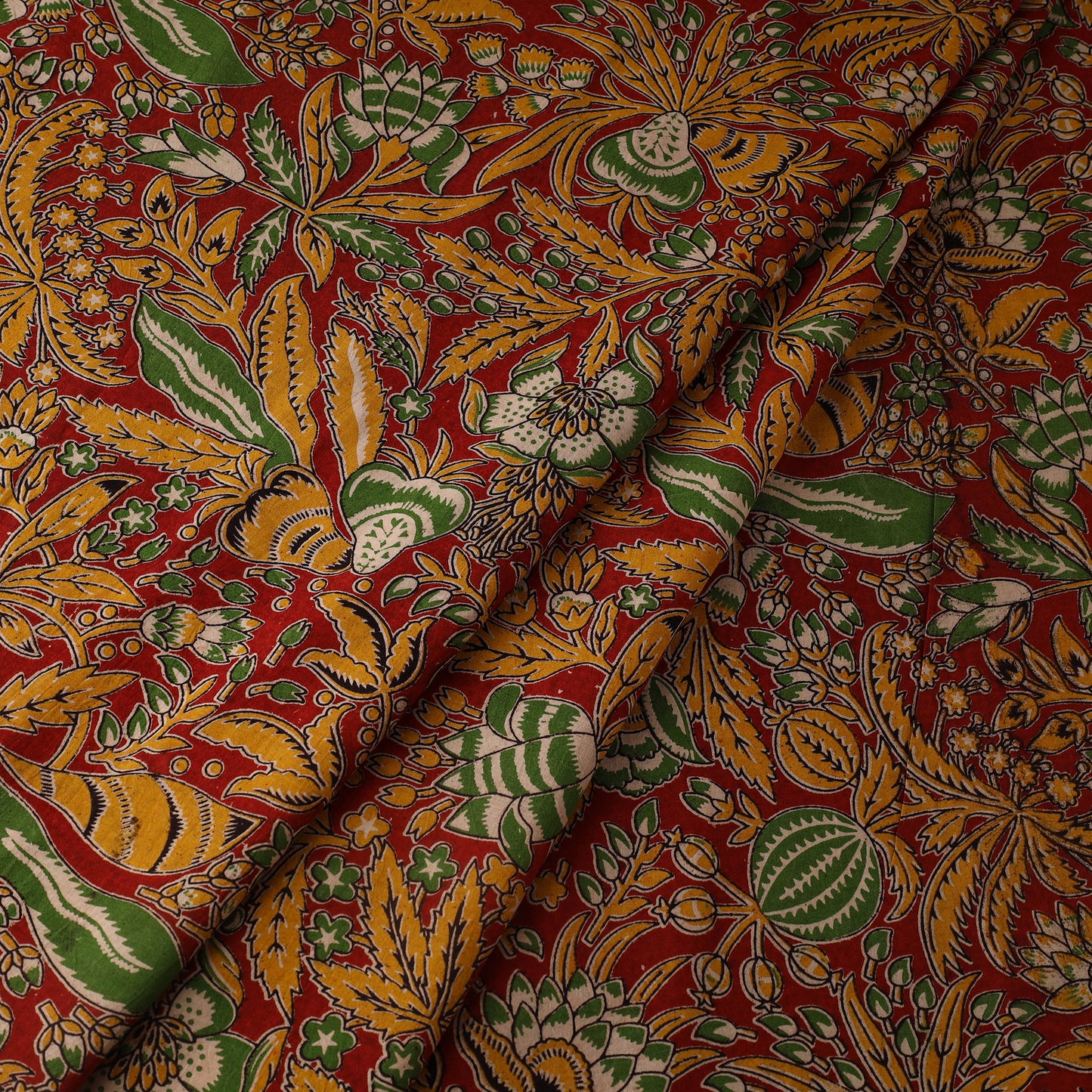 Red - printed cotton kalamkari fabric 68 - handcrafted