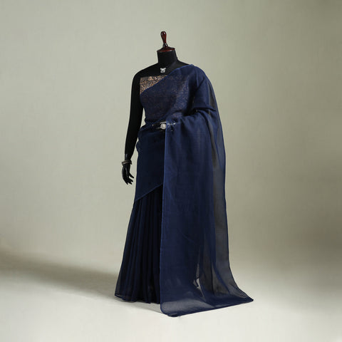 Blue - Nazaakat Kota Doria Cotton Plain Saree with Blouse & Jewellery Set 148