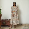 Beige - Pedana Kalamkari Block Printed Cotton Tiered Dress 01