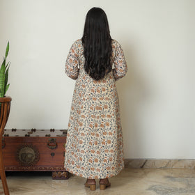 Beige - Pedana Kalamkari Block Printed Cotton Tiered Dress 01