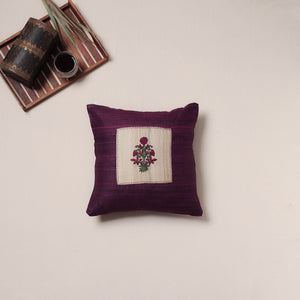 Floral Hand Embroidered Handloom Cushion Cover (16 x 16 in) 13