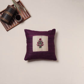 Floral Hand Embroidered Handloom Cushion Cover (16 x 16 in) 13