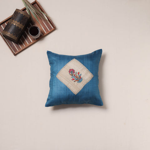 Floral Hand Embroidered Handloom Cushion Cover (16 x 16 in) 14