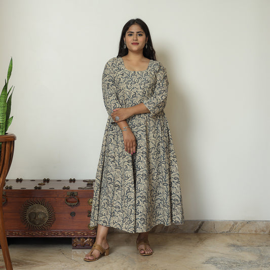 Grey - Pedana Kalamkari Block Printed Cotton Tiered Dress 04