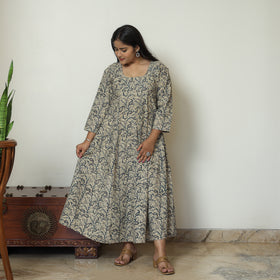 Grey - Pedana Kalamkari Block Printed Cotton Tiered Dress 04