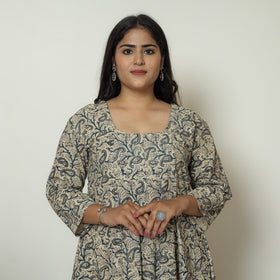 Grey - Pedana Kalamkari Block Printed Cotton Tiered Dress 04