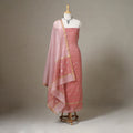  2pc Peach Handloom Zari Buta Chanderi Silk Dress Material