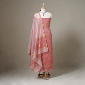  2pc Peach Handloom Zari Buta Chanderi Silk Dress Material