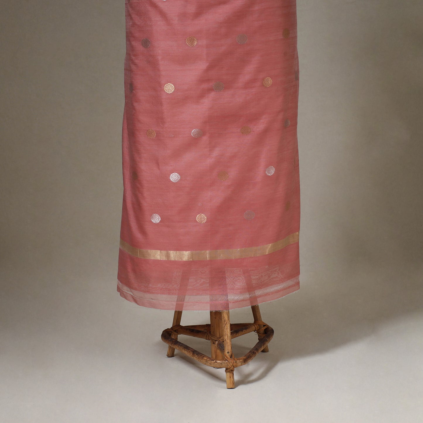  2pc Peach Handloom Zari Buta Chanderi Silk Dress Material