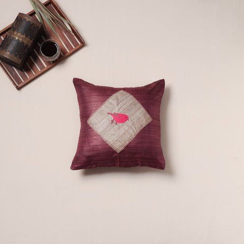 Bird Hand Embroidered Handloom Cushion Cover (16 x 16 in) 16
