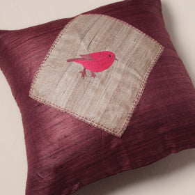 Bird Hand Embroidered Handloom Cushion Cover (16 x 16 in) 16