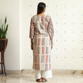 Limited Stock! Beige - Ajrakh Block Printed Cotton Straight Kurta
