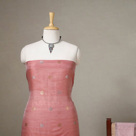  2pc Peach Handloom Zari Buta Chanderi Silk Dress Material