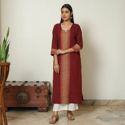 Maroon - Dharwad Cotton Straight Kurta 05