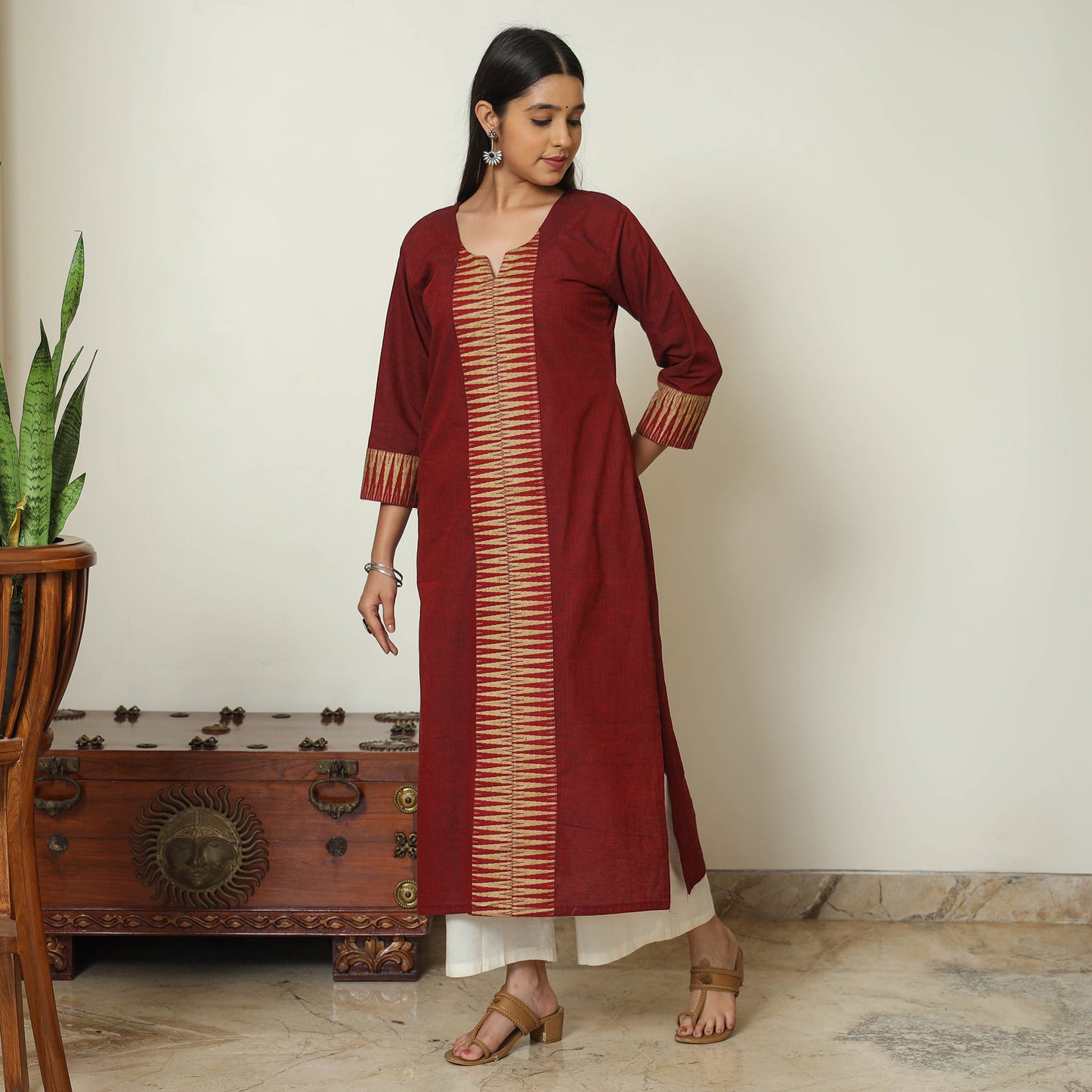 Maroon - Dharwad Cotton Straight Kurta 05
