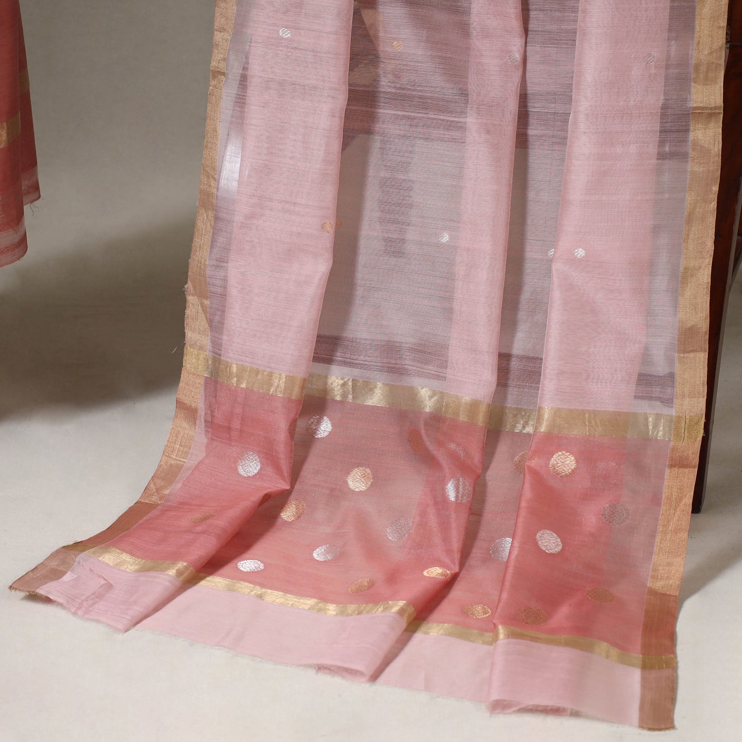  2pc Peach Handloom Zari Buta Chanderi Silk Dress Material