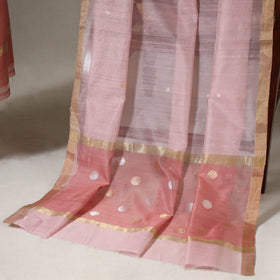  2pc Peach Handloom Zari Buta Chanderi Silk Dress Material