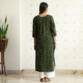 Limited Stock! Dark Green - Ajrakh Block Printed Cotton Straight Kurta