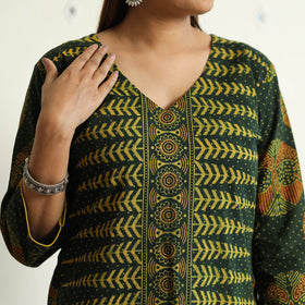 Limited Stock! Dark Green - Ajrakh Block Printed Cotton Straight Kurta